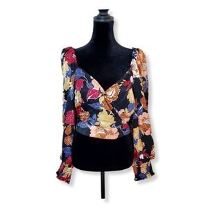 NWT Band of the Free Black Berry Floral Boho Crop Top Sz L